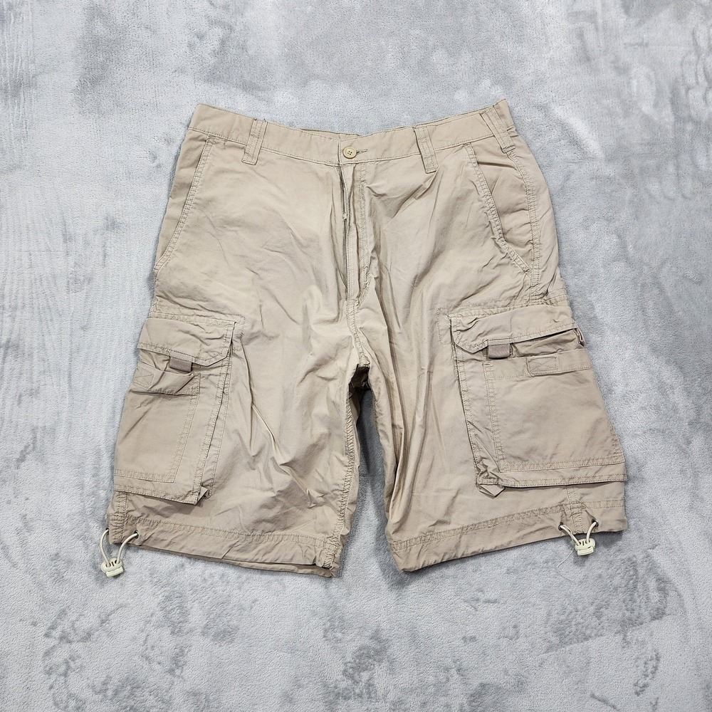Vintage Baileys Point Shorts Mens 34 Beige Cargo Utility Drawcord Hem‎ Outdoor